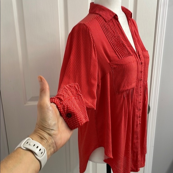 Maeve Red Matilda Polkadot Blouse Pleated Long Sleeve with Notched Collar Size S - Picture 4 of 12